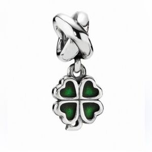Vintage Pandora Green Four-Leaf Clover Dangle Charm